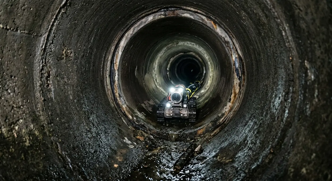Robotic sewer camera inspecting pipe interior for Sewer Line Cleaning in North Canton